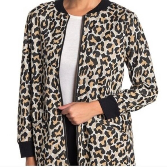 Sanctuary Leopard Print City Topper Long Lined  Zip Up Jacket Cardigan Size M - Picture 1 of 15